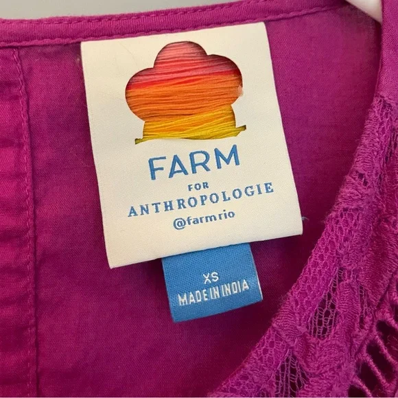 FARM Rio Anthropologie "Kelsie" Magenta V-Neck Boho Colorful Puff Sleeve Blouse - Picture 12 of 15